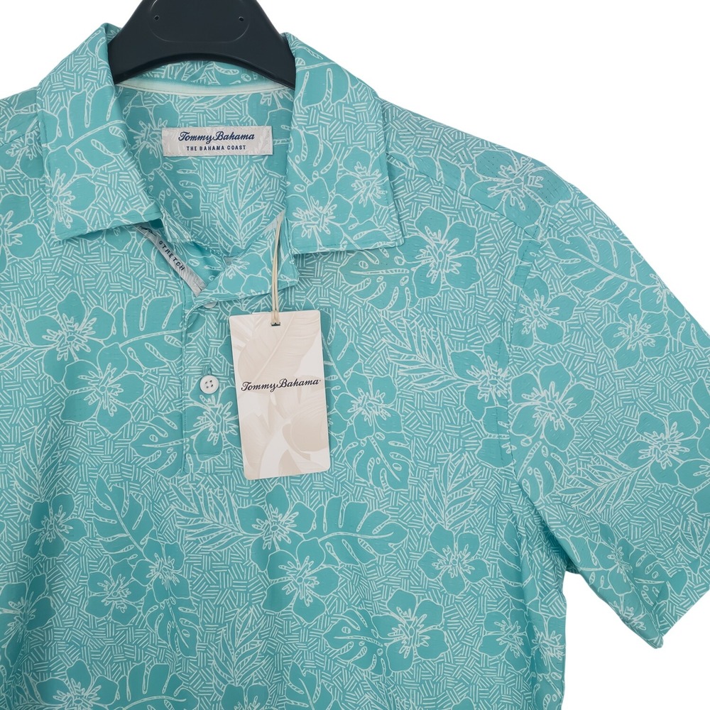 Tommy Bahama Coast Aloha Geo Mens XS‎ Polo Castaway Green Polyester Spandex